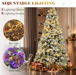 kerstboom met verlichtingb - met 250 ingebouwde LED, volledige sneeuw stroomden met 800 stroomden tips, opvouwbaar metalen frame en standaard, pop-up kerstboom voor thuisfeest, 182 x