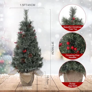 Kunstkerstboom met verlichting 90 cm PVC Dennenboom Kerstboom met 78 LED's en standaard Nepkerstbomen Kerstversiering, met sneeuw en dennenappels