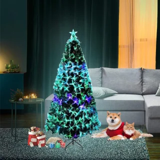 Kunstkerstboom 240 cm, Kerstboom Met Led-Lampjes En Stertopper, Kunstkerstboom Met Glasvezel, Kleurveranderend, Dennenboom Voor Kantoor, Winkels En Thuis (2,4 M, Kleurrijke Glasvezel)