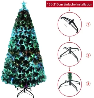 Kunstkerstboom 240 cm, Kerstboom Met Led-Lampjes En Stertopper, Kunstkerstboom Met Glasvezel, Kleurveranderend, Dennenboom Voor Kantoor, Winkels En Thuis (2,4 M, Kleurrijke Glasvezel)