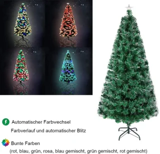 Kunstkerstboom 240 cm, Kerstboom Met Led-Lampjes En Stertopper, Kunstkerstboom Met Glasvezel, Kleurveranderend, Dennenboom Voor Kantoor, Winkels En Thuis (2,4 M, Kleurrijke Glasvezel)