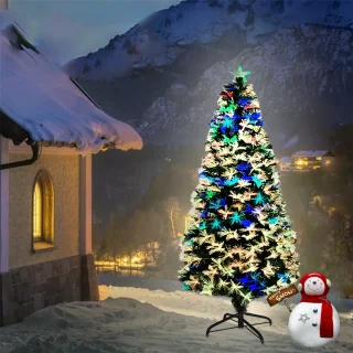 Kunstkerstboom 240 cm, Kerstboom Met Led-Lampjes En Stertopper, Kunstkerstboom Met Glasvezel, Kleurveranderend, Dennenboom Voor Kantoor, Winkels En Thuis (2,4 M, Kleurrijke Glasvezel)