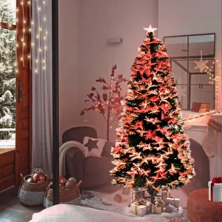 Kunstkerstboom 240 cm, Kerstboom Met Led-Lampjes En Stertopper, Kunstkerstboom Met Glasvezel, Kleurveranderend, Dennenboom Voor Kantoor, Winkels En Thuis (2,4 M, Kleurrijke Glasvezel)