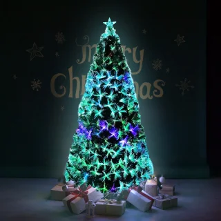 Kunstkerstboom 240 cm, Kerstboom Met Led-Lampjes En Stertopper, Kunstkerstboom Met Glasvezel, Kleurveranderend, Dennenboom Voor Kantoor, Winkels En Thuis (2,4 M, Kleurrijke Glasvezel)