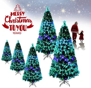 Kunstkerstboom 240 cm, Kerstboom Met Led-Lampjes En Stertopper, Kunstkerstboom Met Glasvezel, Kleurveranderend, Dennenboom Voor Kantoor, Winkels En Thuis (2,4 M, Kleurrijke Glasvezel)