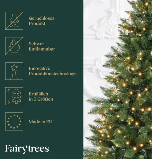 FairyTrees Kunstkerstboom Kerstboom 220 cm – Besneeuwde Den met Houten Standaard – Realistische Kunstboom – Gemaakt in de EU