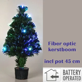 Kerstboom met Verlichting - Fiber Optic - in Pot - totaal 45 cm - Multicolor - Op Batterij