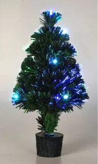Kerstboom met Verlichting - Fiber Optic - in Pot - totaal 45 cm - Multicolor - Op Batterij