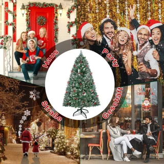 Kunstkerstboom, 1,5 M Kunstkerstboom Wit Met Sneeuw En Dennenappels, Grenenhout, Snelle Montage, Brandvertragend, Inclusief Kerstboomstandaard (Grenenhout, Natuurlijk Wit Met Sneeuw)