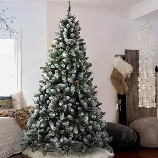 Kunstkerstboom 150 cm Super Dicht Grenen Groen Besneeuwd Met Dennenappels Opvouwbare IJzeren Kruisvoet Eenvoudige Montage Hoge Kwaliteit Takken