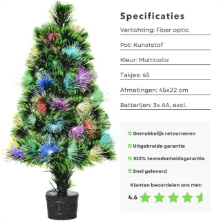 Kleine Kunstkerstboom met Verlichting - Mini Kerstboom - Fiber Optic Verlichting - 45 cm - Multicolor - Binnengebruik - Inclusief EBOOK