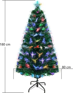 Uten Smalle Kerstboom - kunstkerstboom met verlichting - Zeven kleuren glasvezelverlichting - 224 multi lampen - H180 x Ø80 cm - 220 Takken - Groen