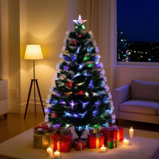 Uten Smalle Kerstboom - kunstkerstboom met verlichting - Zeven kleuren glasvezelverlichting - 224 multi lampen - H180 x Ø80 cm - 220 Takken - Groen