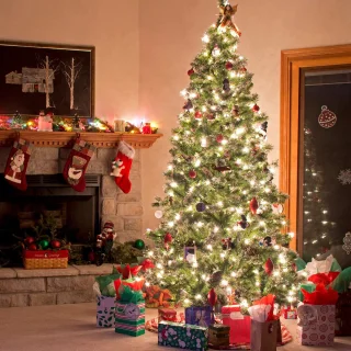 Kunstkerstboom - Kerstboom - Kunstboom - Zonder Verlichting - 180cm - Inklapbare Kerstboom - Vlamvertragend PVC - Houten Standaard - Realistische Dennenboom - 510 Takken - Opvouwbaar - Snel Op Te Zetten - Stevige Basis