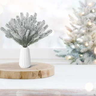 24pcs Snowy Artificial Pine Needles Branches Twigs 24cm - Fake Matte Pine - Stimulates Green Stems - Christmas Tree Pick - Winter Faux Pine Sprays - Sprig for Crafts - Christmas Wreaths - Seizoensdecoratie