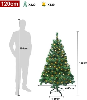 NAIZY Kunstkerstboom met verlichting 120 cm PVC Dennenboom Kerstboom Kunstboom met standaard Nepkerstbomen Kerstdecoratie, Groen
