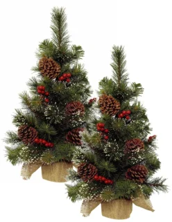 Everlands Ipswich mini kerstboom - 2x - H45 cm - met kerstversiering - kunstboom - klein kerstboompje