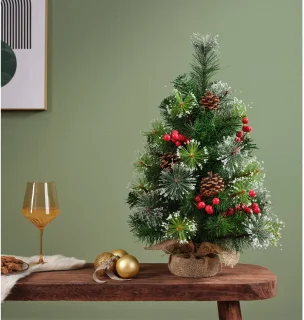 Everlands Ipswich mini kerstboom - 2x - H45 cm - met kerstversiering - kunstboom - klein kerstboompje