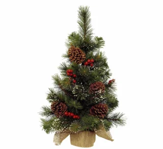 Everlands Ipswich mini kerstboom - 2x - H45 cm - met kerstversiering - kunstboom - klein kerstboompje