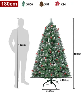 Kunstkerstboom Automatisch Uitschuifbaar met Dennenappels – Brandveilig, Natuurlijk Uitziend, 180 cm