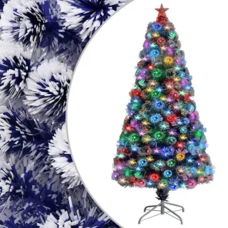 vidaXL - Kunstkerstboom - met - verlichting - 120 - cm - glasvezel - wit - en - blauw