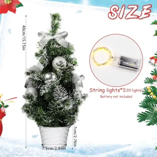 Kleine kerstboom - mini-kerstboom - kunstkerstboom 40 cm - met 20 ledlampen - dennenappels en kerstballen - voor thuis en kantoor - tafeldecoratie (zilver)