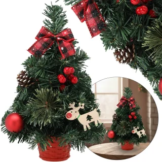 KLEINE Kunstkerstboom, rood met een ster van Bethlehem in een pot, VERSIERD 30 cm
