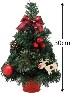 KLEINE Kunstkerstboom, rood met een ster van Bethlehem in een pot, VERSIERD 30 cm