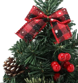 KLEINE Kunstkerstboom, rood met een ster van Bethlehem in een pot, VERSIERD 30 cm