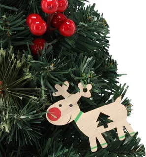 KLEINE Kunstkerstboom, rood met een ster van Bethlehem in een pot, VERSIERD 30 cm