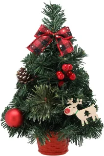 KLEINE Kunstkerstboom, rood met een ster van Bethlehem in een pot, VERSIERD 30 cm