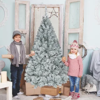Kunstkerstboom 210 cm Groen - Moeilijk Ontvlambaar PVC met Standaard - Snelopbouw Kerstdecoratie