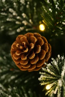 Mini Kunstkerstboom 40 cm met LED-verlichting, Timerfunctie & Versiering – Compacte Tafelkerstboom met Sneeuw & Dennenappels – Batterij (AA) – Voor Thuis of Kantoor