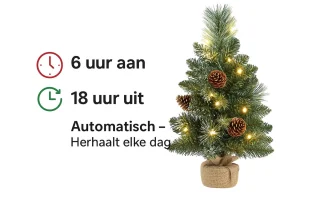 Mini Kunstkerstboom 40 cm met LED-verlichting, Timerfunctie & Versiering – Compacte Tafelkerstboom met Sneeuw & Dennenappels – Batterij (AA) – Voor Thuis of Kantoor