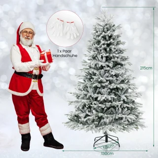 COSTWAY Kunstkerstboom met sneeuw en verlichting, 210 cm, dennenboom met 450 warmwitte ledlampen, 1328 gemengde takken, kerstboom, kunstboom Kerstmis, wit-groen