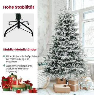 COSTWAY Kunstkerstboom met sneeuw en verlichting, 210 cm, dennenboom met 450 warmwitte ledlampen, 1328 gemengde takken, kerstboom, kunstboom Kerstmis, wit-groen