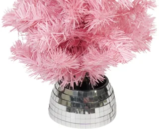 Kunstboom - Kerstboom met led lampjes en disco pot - Kunststof - Roze - 50cm