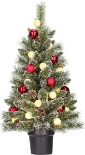 Black Box Trees Kaprun Kunstkerstboom in Pot met LED Verlichting - H90 x Ø51 cm - Groen Frosted, Rood