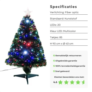 Kunstkerstboom 90 cm - Kerstboom met Kerstlampjes - Kerstboom met Lampjes - Fiber Optic Verlichting - Multicolor LED - Voor Binnengebruik - Inclusief EBOOK
