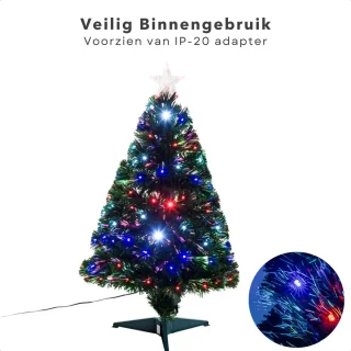 Kunstkerstboom 90 cm - Kerstboom met Kerstlampjes - Kerstboom met Lampjes - Fiber Optic Verlichting - Multicolor LED - Voor Binnengebruik - Inclusief EBOOK