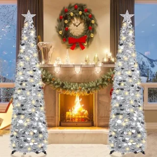 150 cm Opvouwbare Kerstboom met Verlichting en Pailletten - Kunstmatige Decoratie voor Binnen en Buiten