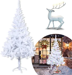 NAIZY Kunstkerstboom 210 cm PVC Dennenboom Kunstkerstboom met 750 punten en standaard Nepkerstbomen Kerstdecoratie, Wit