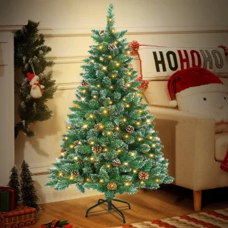 Kunstkerstboom 120cm dennenboom met verlichting 120 LED warm wit, PVC kerstboom voor kerstversiering