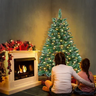 Kunstkerstboom 120cm dennenboom met verlichting 120 LED warm wit, PVC kerstboom voor kerstversiering