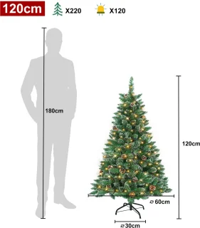 Kunstkerstboom 120cm dennenboom met verlichting 120 LED warm wit, PVC kerstboom voor kerstversiering