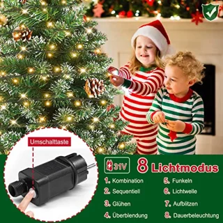 Kunstkerstboom met verlichting - PVC met sneeuweffect en dennenappels - Decoratieve kerstboom voor sfeervolle kerstdecoratie