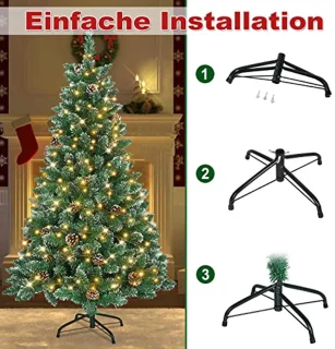 Kunstkerstboom met verlichting - PVC met sneeuweffect en dennenappels - Decoratieve kerstboom voor sfeervolle kerstdecoratie
