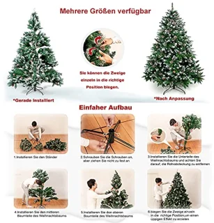 Kunstkerstboom met verlichting - PVC met sneeuweffect en dennenappels - Decoratieve kerstboom voor sfeervolle kerstdecoratie