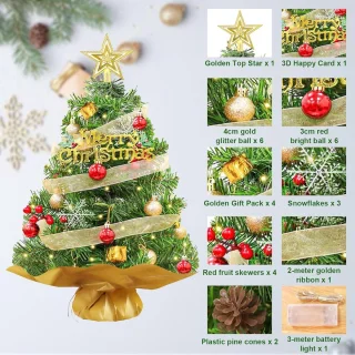 60cm Kunstmatige Kerstboom Met Led Lichtslingers - Mini Kerstboom 60 Cm - Kunstmatig Klein Tafelblad Kerstboom Voor Thuis Kantoor Decoratie