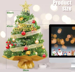 60cm Kunstmatige Kerstboom Met Led Lichtslingers - Mini Kerstboom 60 Cm - Kunstmatig Klein Tafelblad Kerstboom Voor Thuis Kantoor Decoratie